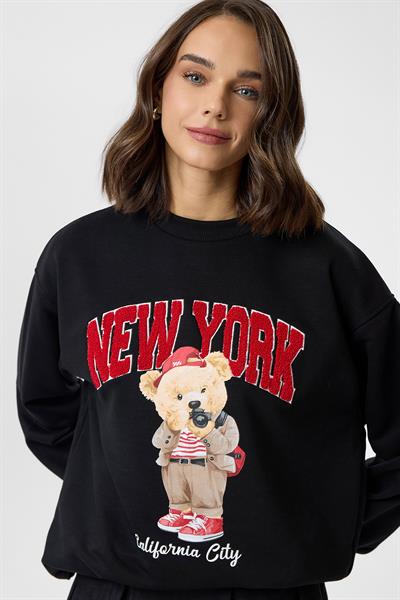 New York Ayıcık Baskılı Sweatshirt