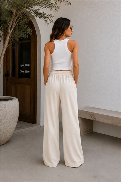 Beli Lastikli Bol Paça Pantolon