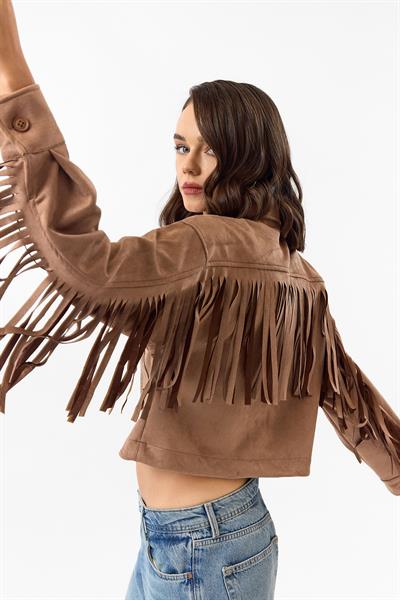 Püsküllü Nakışlı Süet Gömlek