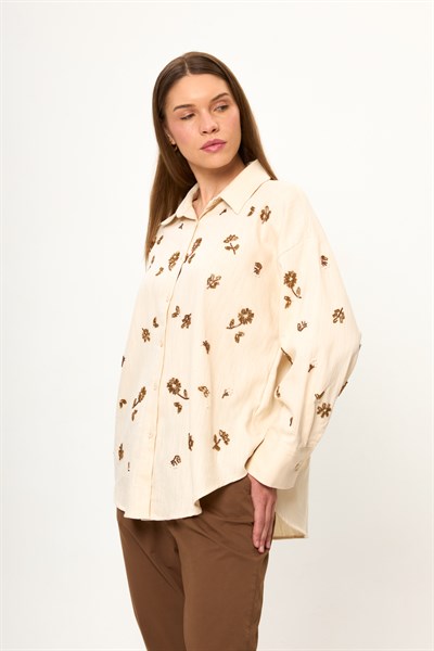 Boncuk İşlemeli Gabardin Gömlek