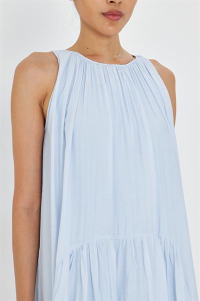 Sıfır Kol Fırfırlı Uzun Elbise