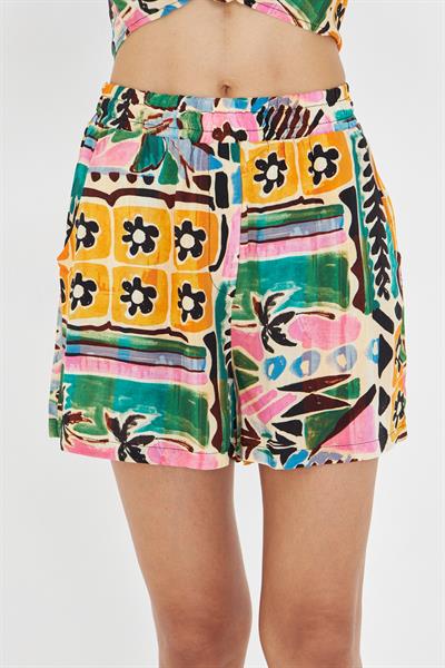 Lastikli Desenli Şort