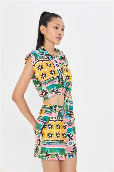 Önden Bağlamalı Desenli Gömlek