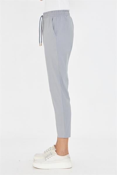 Lastikli Düğmeli Havuç Kesim Pantolon - Gri