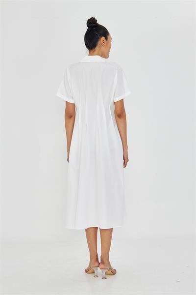 Pileli Gömlek Yaka Poplin Elbise