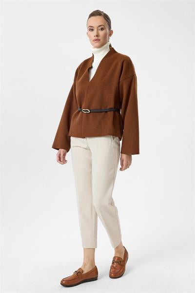 Deri Kemerli Kaşe Kimono