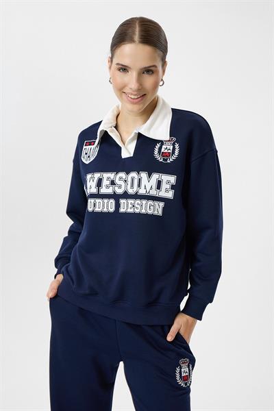 Awesome Yazılı Yakalı Sweatshirt