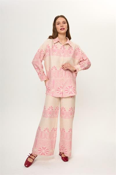 Yaprak Desenli Pamuklu Gömlek