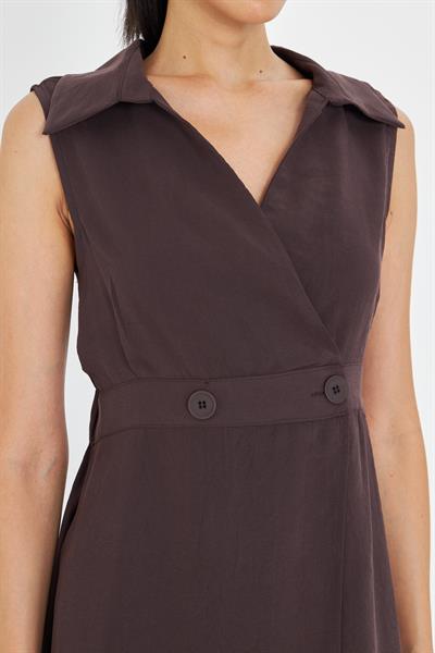 Çift Düğmeli Sıfır Kol Elbise