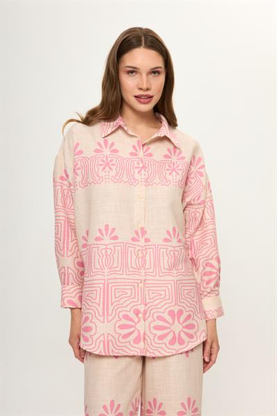 Yaprak Desenli Pamuklu Gömlek