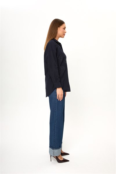 Buket Nakışlı Vual Gömlek