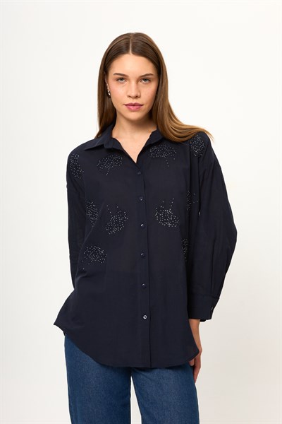 Buket Nakışlı Vual Gömlek