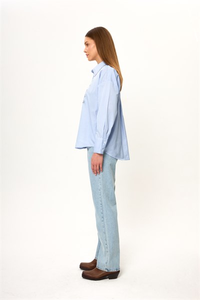 Taş İşlemeli Çizgili Gömlek