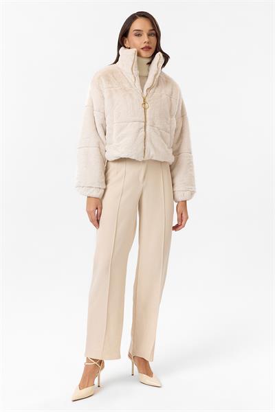 Fleto Cepli Kapitone Peluş Mont