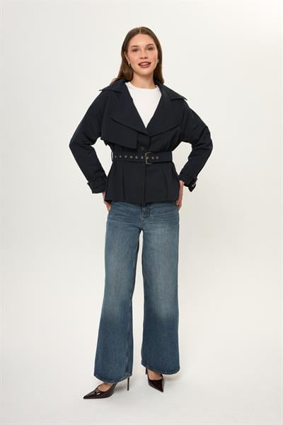 Pileli Kısa Trençkot