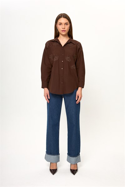 Buket Nakışlı Vual Gömlek