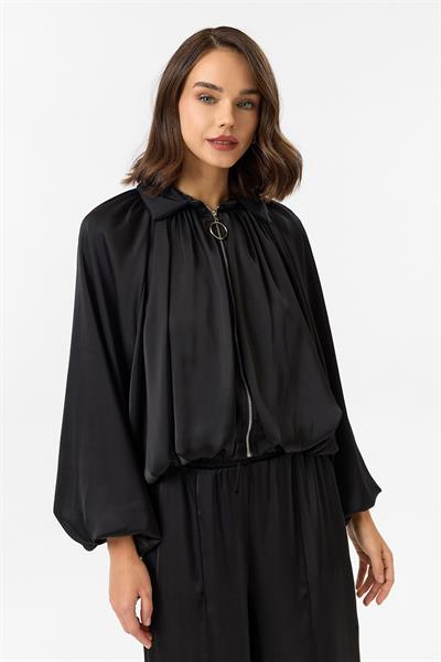 Fermuarlı Saten Balon Ceket