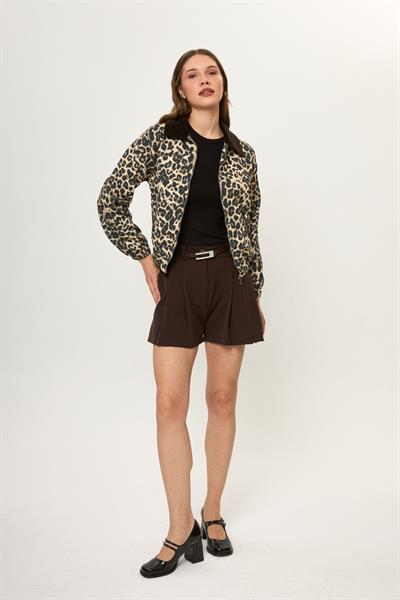 Leopar Desenli Yıkamalı Ceket