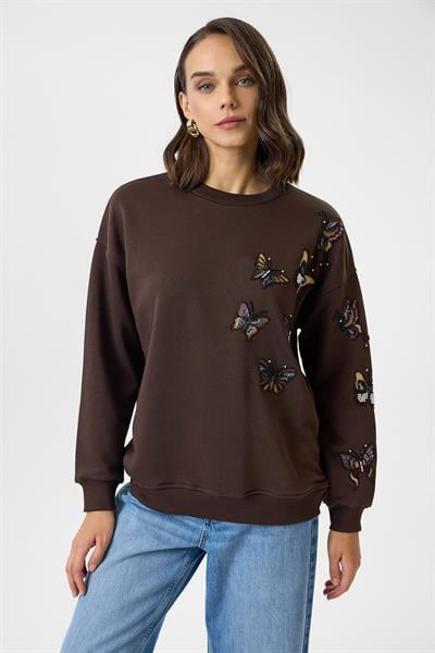 Kelebek Nakışlı Sweatshirt