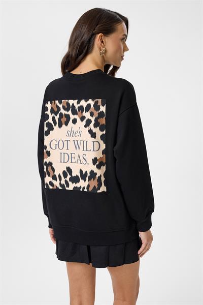 Kaplan Nakışlı Arkası Baskılı Sweatshirt