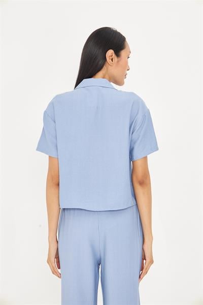 Cepli Kısa Keten Görünümlü Gömlek