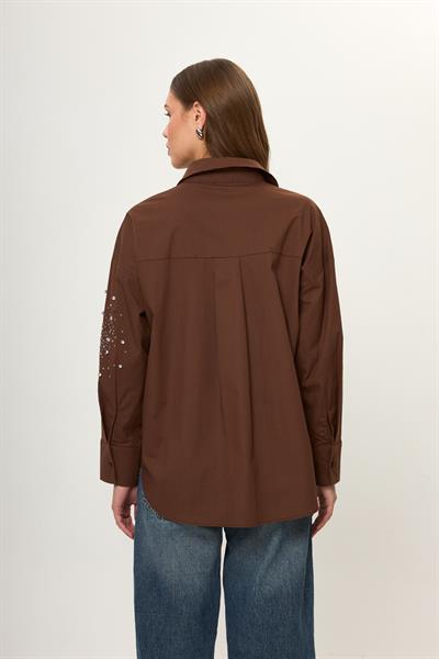 Önü ve Kolu Taşlı Poplin Gömlek