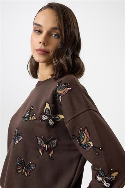 Kelebek Nakışlı Sweatshirt