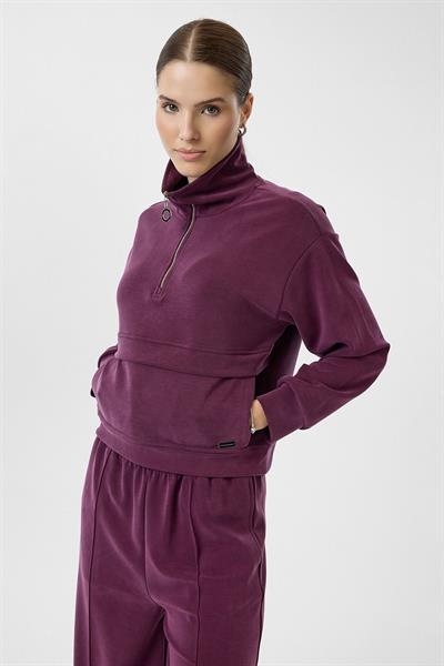 Yarım Fermuarlı Cepli Modal Sweatshirt