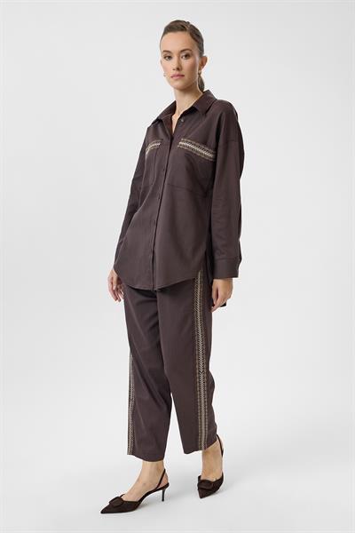 Nakışlı Keten Karışımlı Pantolon