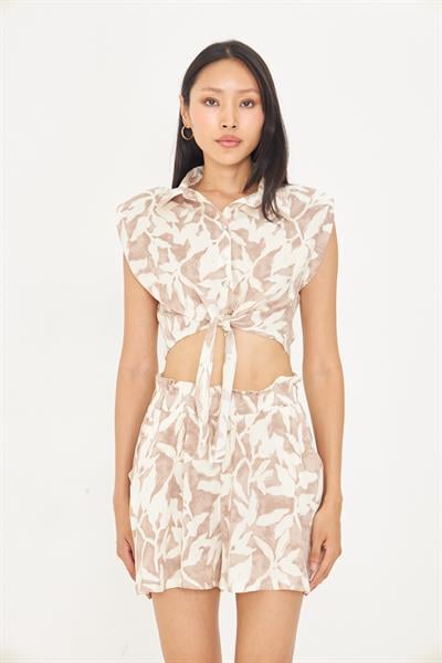 Bağlamalı Desenli Viskon Gömlek