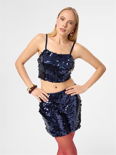 Pul Payetli Kısa Etek