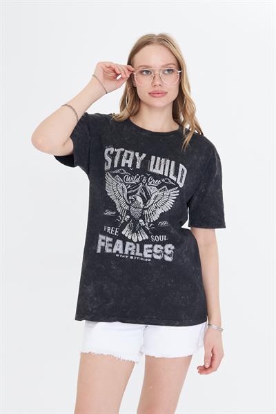 Fearless Yıkamalı Taşlı T-Shirt