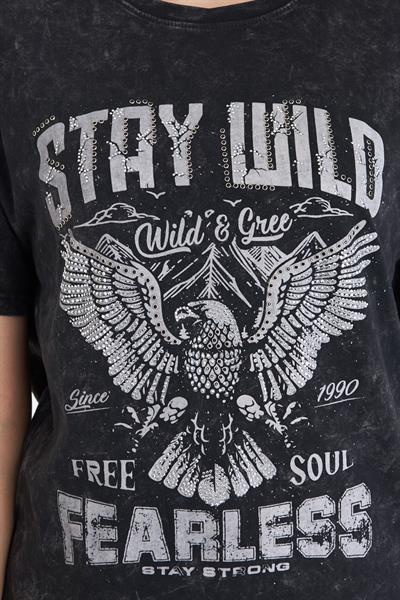 Fearless Yıkamalı Taşlı T-Shirt