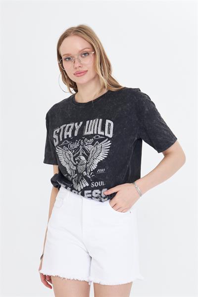 Fearless Yıkamalı Taşlı T-Shirt