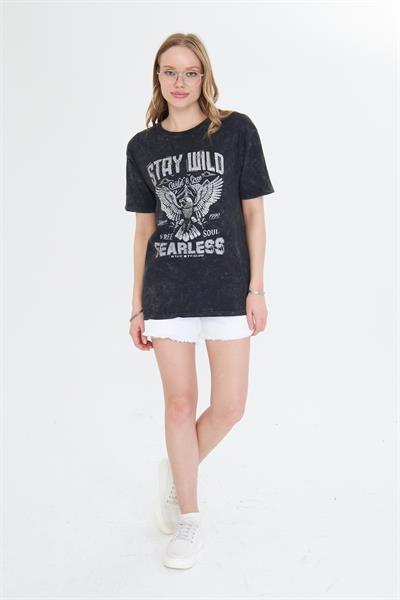 Fearless Yıkamalı Taşlı T-Shirt