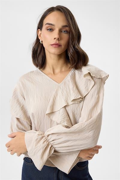 Volanlı Çizgili Bluz