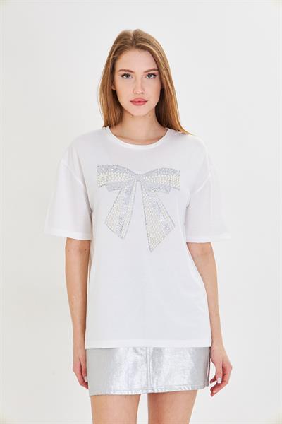 Fiyonk Baskılı Taşlı T-Shirt