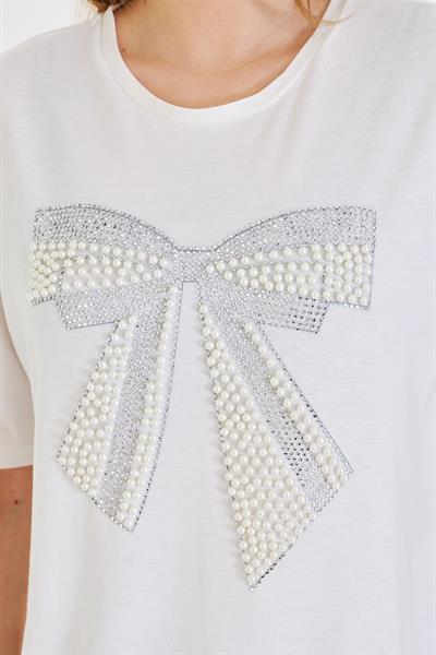 Fiyonk Baskılı Taşlı T-Shirt