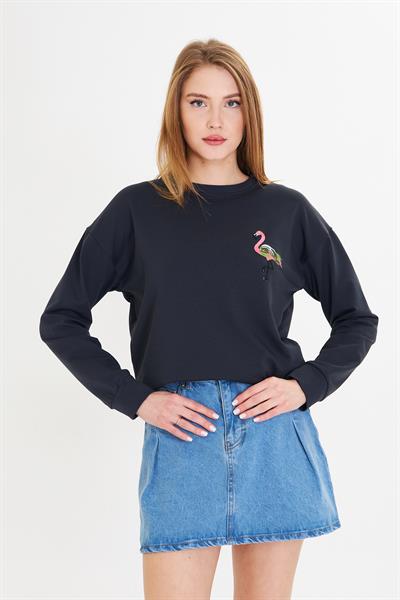 Flamingo Baskılı İki İplik Sweatshirt 