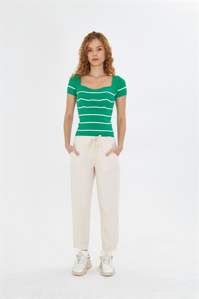 Geniş Yaka Çizgili Body 