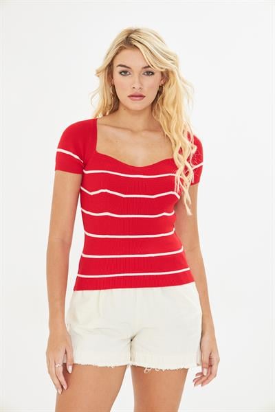 Geniş Yaka Çizgili Body 