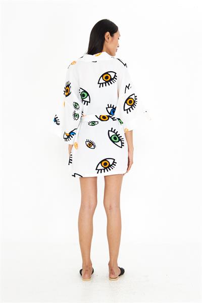 Göz Baskılı Kısa Müslin Kimono