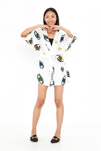 Göz Baskılı Kısa Müslin Kimono