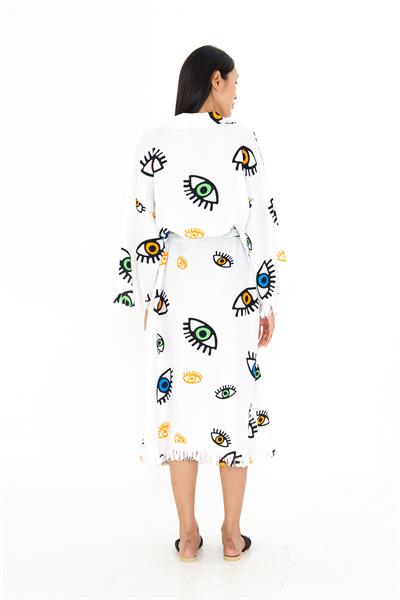 Göz Baskılı Uzun Müslin Kimono
