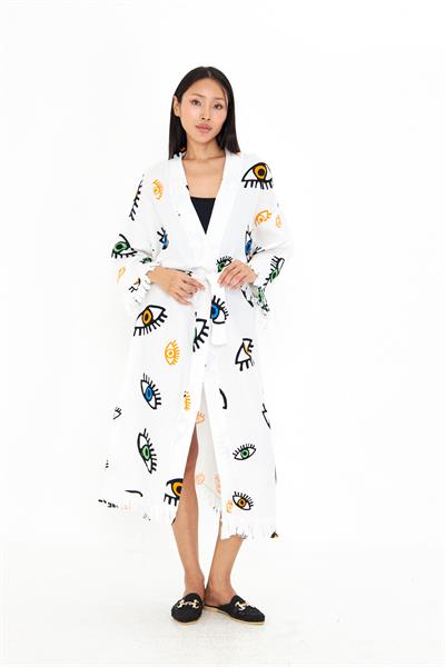 Göz Baskılı Uzun Müslin Kimono
