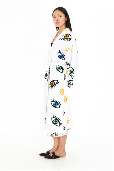 Göz Baskılı Uzun Müslin Kimono