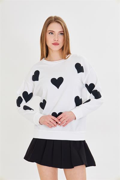 Havlu Kalp Baskılı İki İplik Sweatshirt 