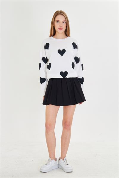 Havlu Kalp Baskılı İki İplik Sweatshirt 