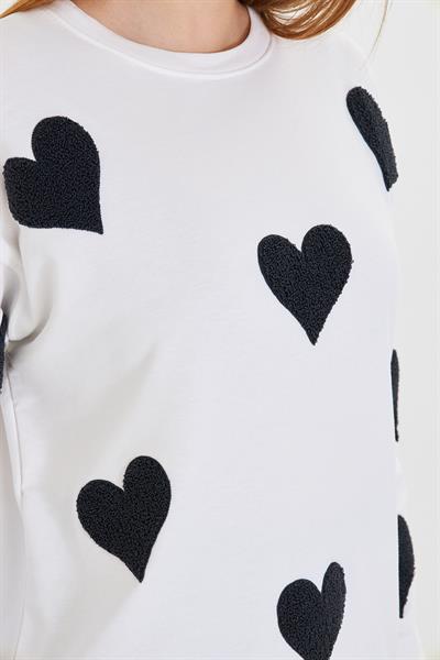 Havlu Kalp Baskılı İki İplik Sweatshirt 