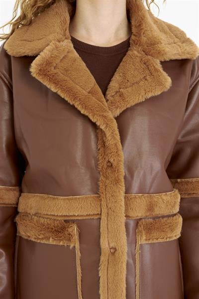 İçi Kürklü Deri Mont 